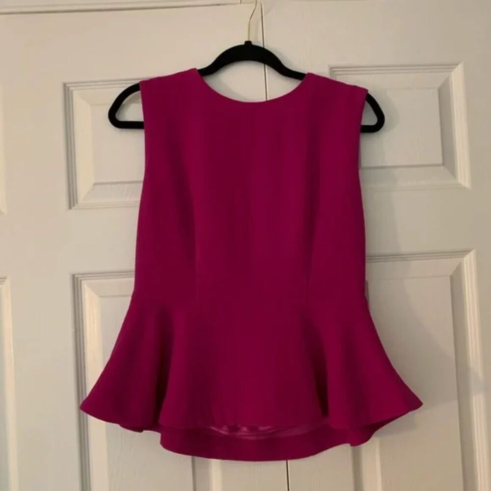 Hot Pink Peplum Top Sleeveless Structured Blouse Back Zip Womens Medium